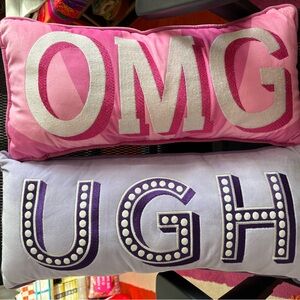 Two fun embroidered throw pillows Ugh OMG